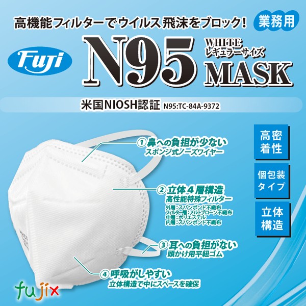 フジ　N95マスク　NIOSH規格に合格した微粒子用の立体4層構造マスク
