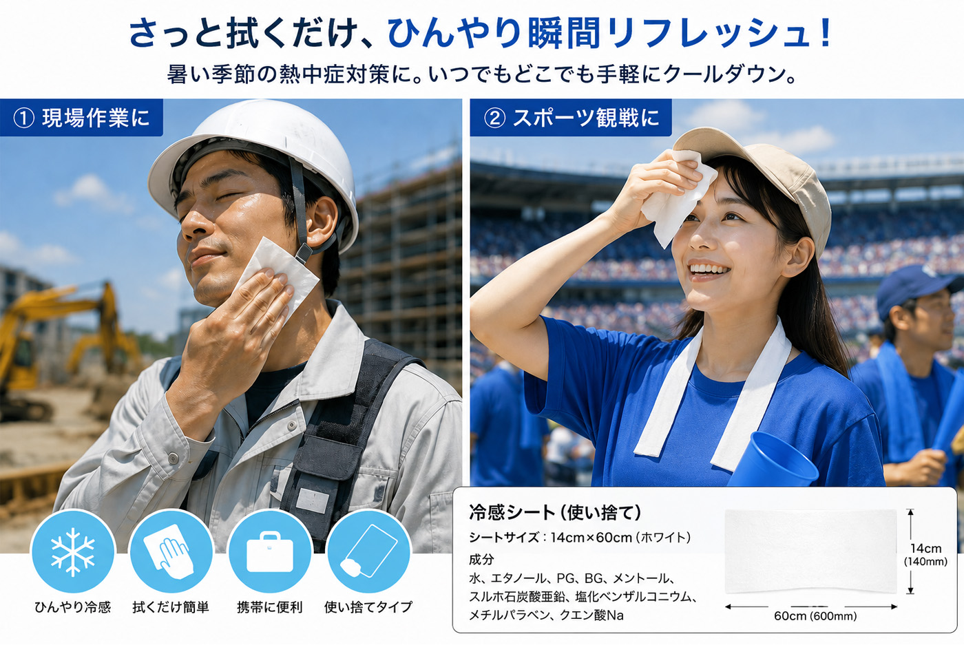 冷感シート ウエットシート　ウエットティシュ　日本 熱中症対策グッズ 冷感グッズ